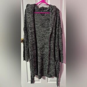 Atmosphere Black & Gray Open-Front Knit Cardigan With Belt